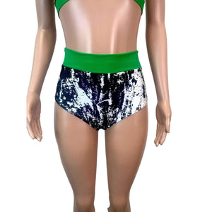 Black, White & Green High Waist Bikini Outfit - Peridot Clothing