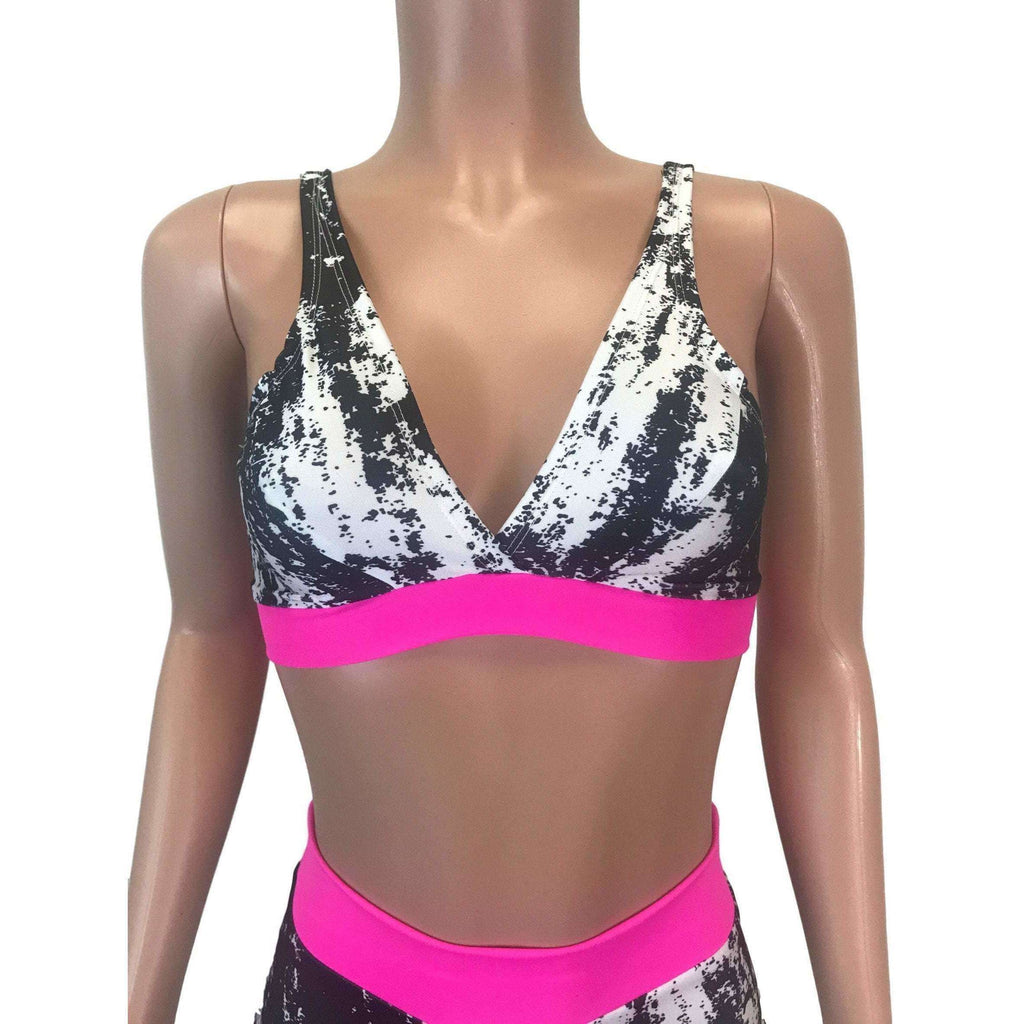 Black, White, & Neon Pink Spandex Bralette - Peridot Clothing