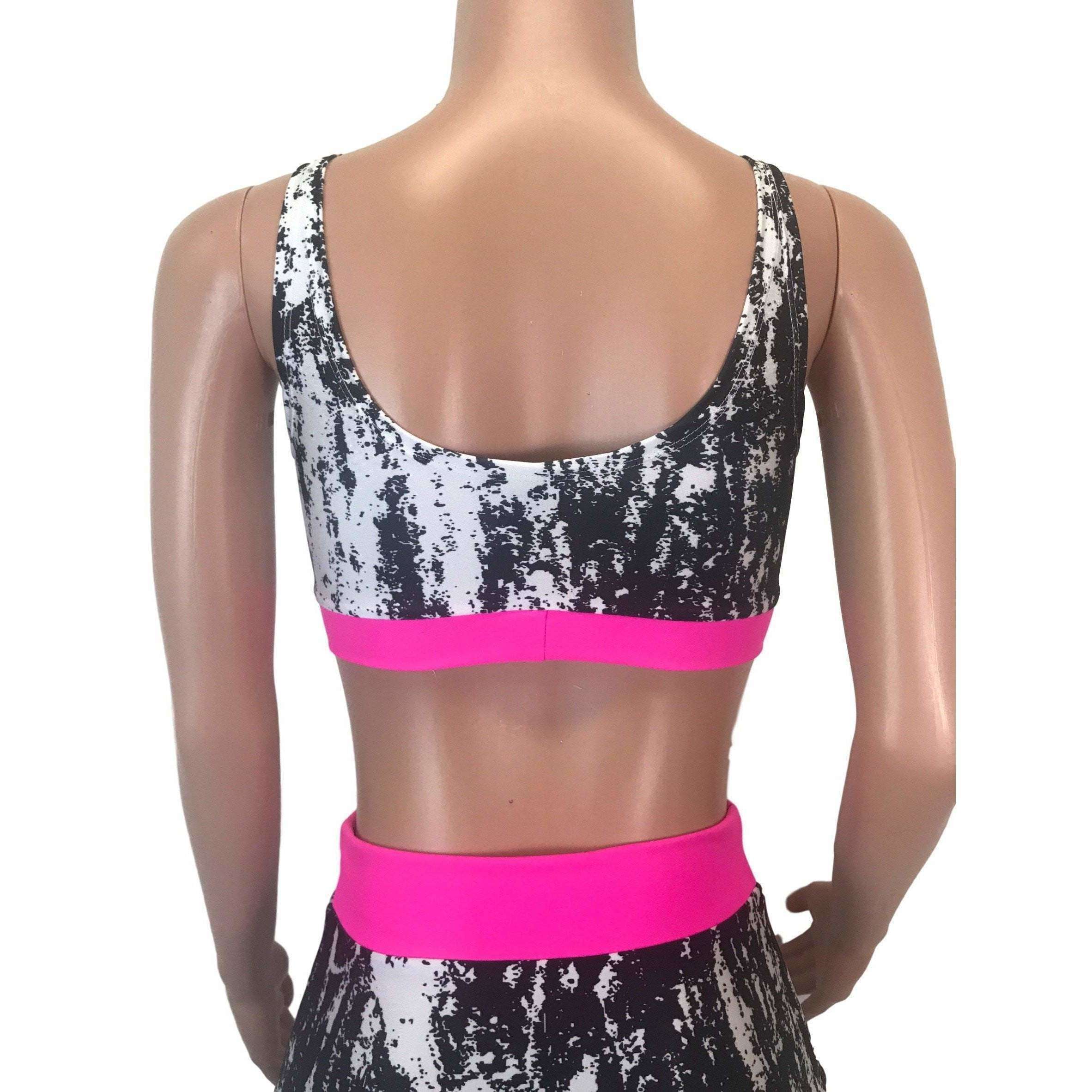 Black, White, & Neon Pink Spandex Bralette– Peridot Clothing