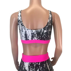 Black, White, & Neon Pink Spandex Bralette - Peridot Clothing