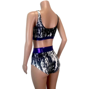 Black, White & Purple Mystique High Waist Bikini Outfit - Peridot Clothing
