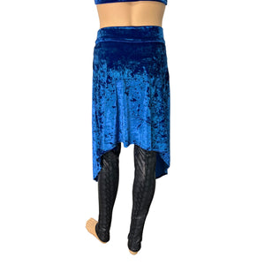 Long Cape Skirt - Royal Blue Crushed Velvet - Unisex Men/Women Open-Front Skirt - Peridot Clothing