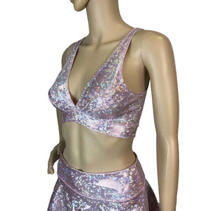 Blush Pink Shattered Glass Holographic Bralette - Peridot Clothing