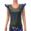 Bowie Sleeve Top - Gleaming Silver Holographic Long Sleeve or Cap Sleeve Full Length Top - Peridot Clothing