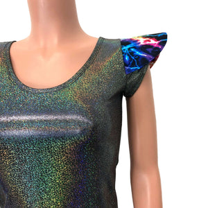 Bowie Sleeve Top - Gleaming Silver Holographic Long Sleeve or Cap Sleeve Full Length Top - Peridot Clothing