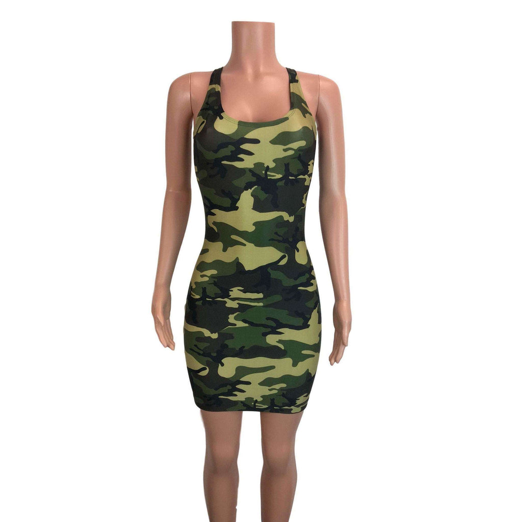 *Disontinued - Camo or Camouflage Bodycon Tank Dress - Final Sale SMALL - Peridot Clothing