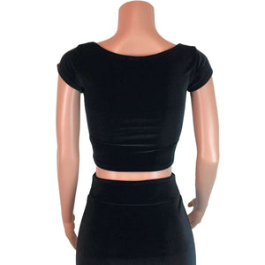 Cap Sleeve Crop Top - Black Velvet - Peridot Clothing