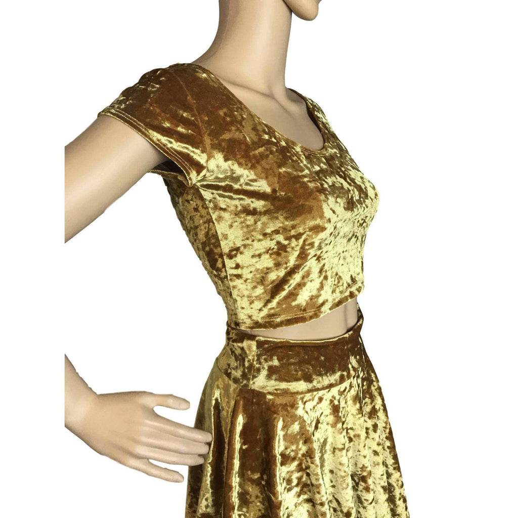 Cap Sleeve Crop Top - Gold Crushed Velvet - Peridot Clothing