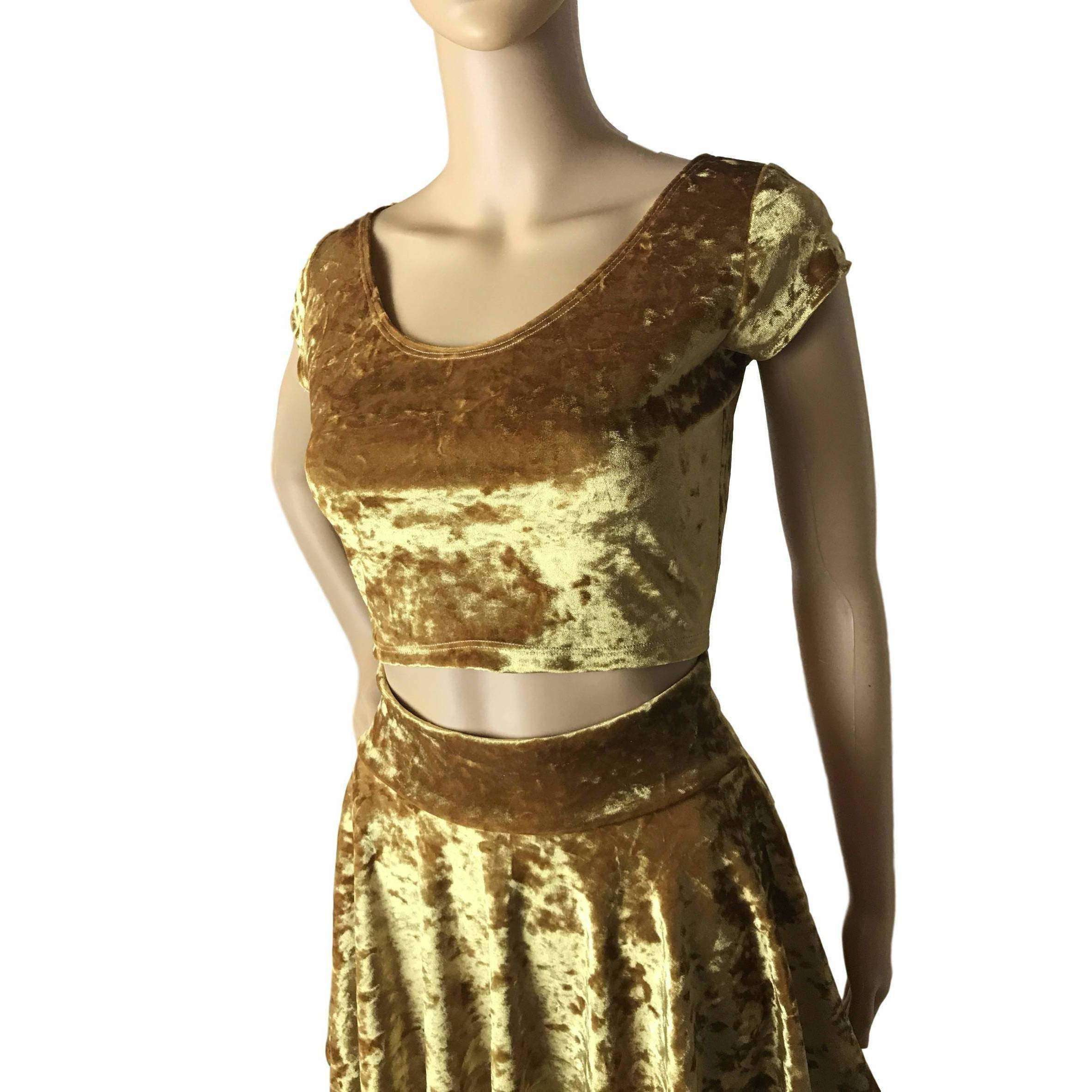 Cap Sleeve Crop Top - Gold Crushed Velvet Large Cap Sleeve Crop Top - Gold Crushed Velvet Large