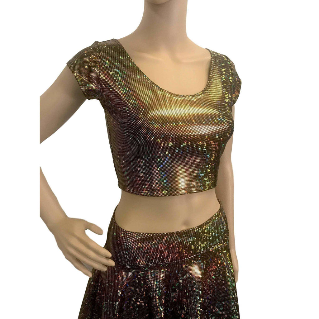Cap Sleeve Crop Top - Gold on Black Shattered Glass - Peridot Clothing