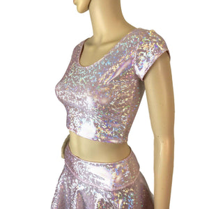 Cap Sleeve Crop Top - Light Pink Shattered Glass - Peridot Clothing