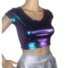 Cap Sleeve Crop Top - Oil Slick Holographic - Peridot Clothing