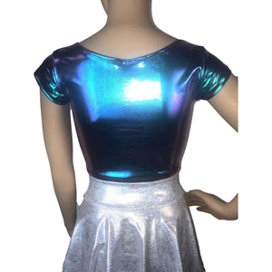 Cap Sleeve Crop Top - Oil Slick Holographic - Peridot Clothing