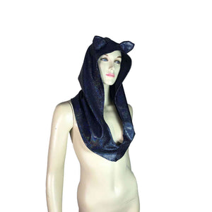 Cat Ear Black Holographic Rave Hood - Peridot Clothing