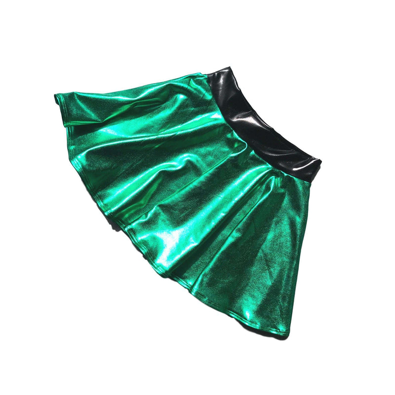 Children's Metallic Green Jessie Graff Skater Skirt - Peridot Clothing