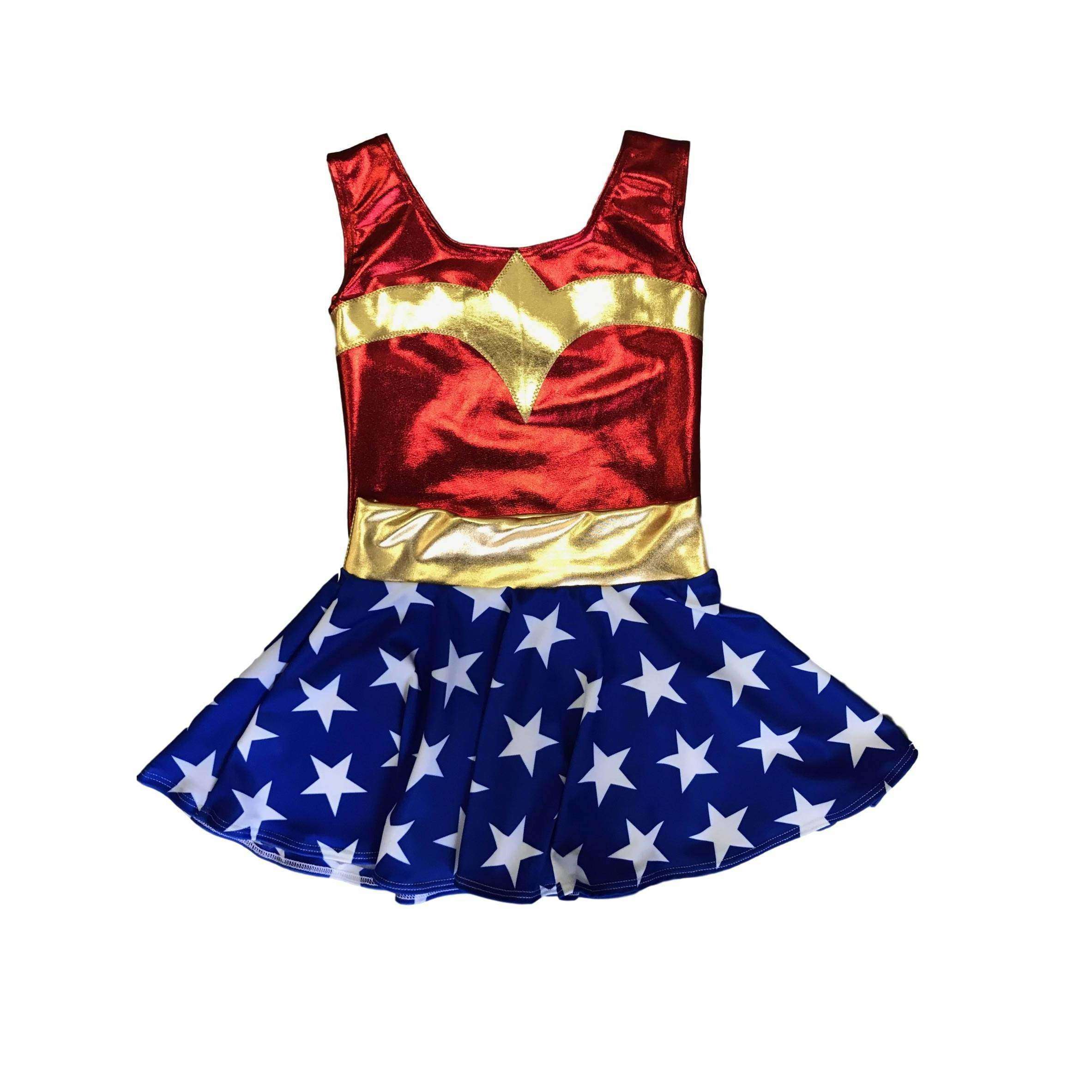 Children's Metallic Wonder Woman Costume w/ Stars Skirt– Peridot Clothing Children's Metallic Wonder Woman Costume w/ Stars Skirt– Peridot Clothing
