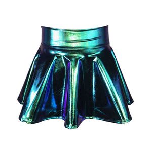 Children's Oil Slick Holographic Skater Skirt - Peridot Clothing