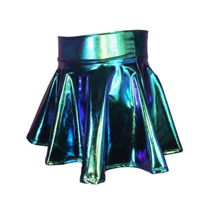 Children's Oil Slick Holographic Skater Skirt - Peridot Clothing