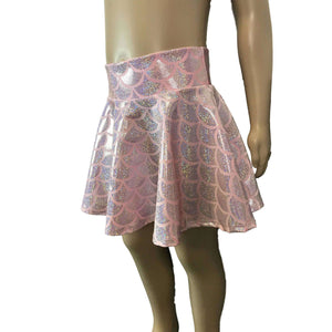 Children's Pink Mermaid Scales Holographic Skater Skirt - Peridot Clothing