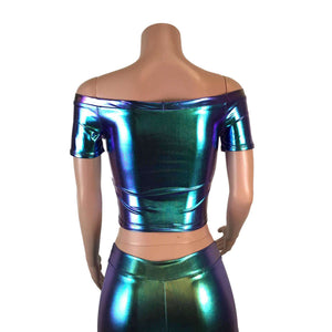 Cold Shoulder Keyhole Top - Oil Slick Holographic - Peridot Clothing