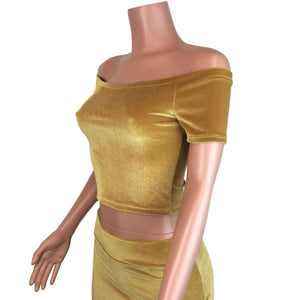 Cold Shoulder Top - Gold Velvet - Peridot Clothing