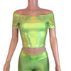Cold Shoulder Top - Lime Green Holographic - Peridot Clothing
