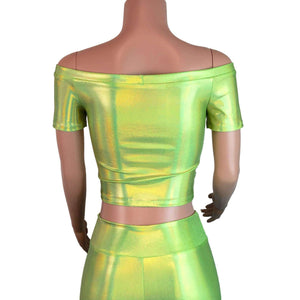 Cold Shoulder Top - Lime Green Holographic - Peridot Clothing