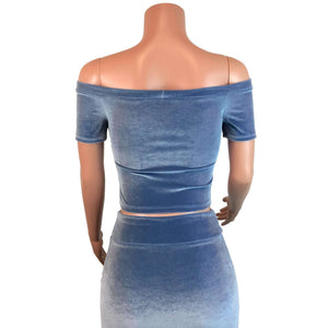 Cold Shoulder Top - Smoky Blue Velvet - Peridot Clothing
