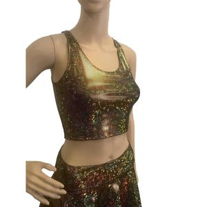 Crop Tank Top - Gold on Black Shattered Glass Holographic - Peridot Clothing
