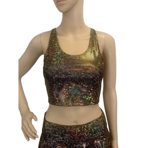 Crop Tank Top - Gold on Black Shattered Glass Holographic - Peridot Clothing