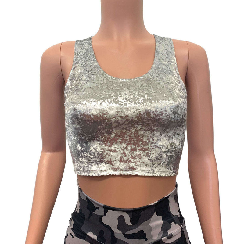 Crop Tank Top - Silver on White Gilded Velvet - Peridot Clothing