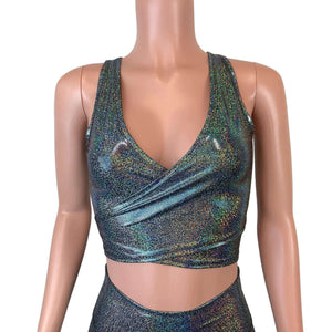 Crop Wrap Top - Gleaming Silver Sparkle - Choose Sleeve Length - Peridot Clothing