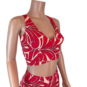 Crop Wrap Top - Red/Peach Groovy - Choose Sleeve Length - Peridot Clothing