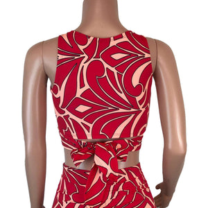 Crop Wrap Top - Red/Peach Groovy - Choose Sleeve Length - Peridot Clothing