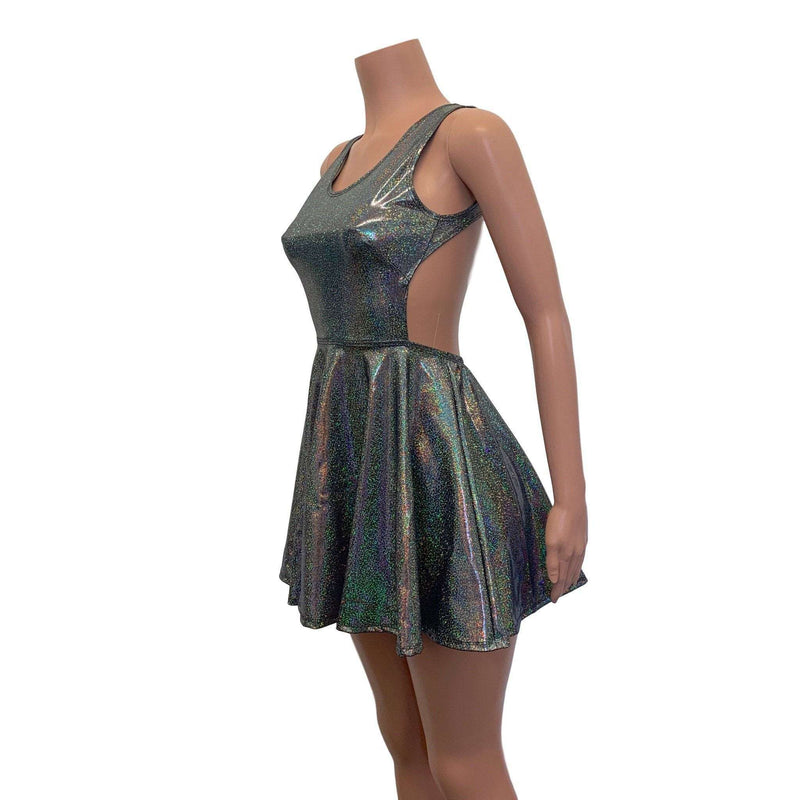 Cutout Skater Dress - Gleaming Silver Holographic - Peridot Clothing