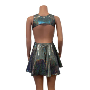 Cutout Skater Dress - Gleaming Silver Holographic - Peridot Clothing