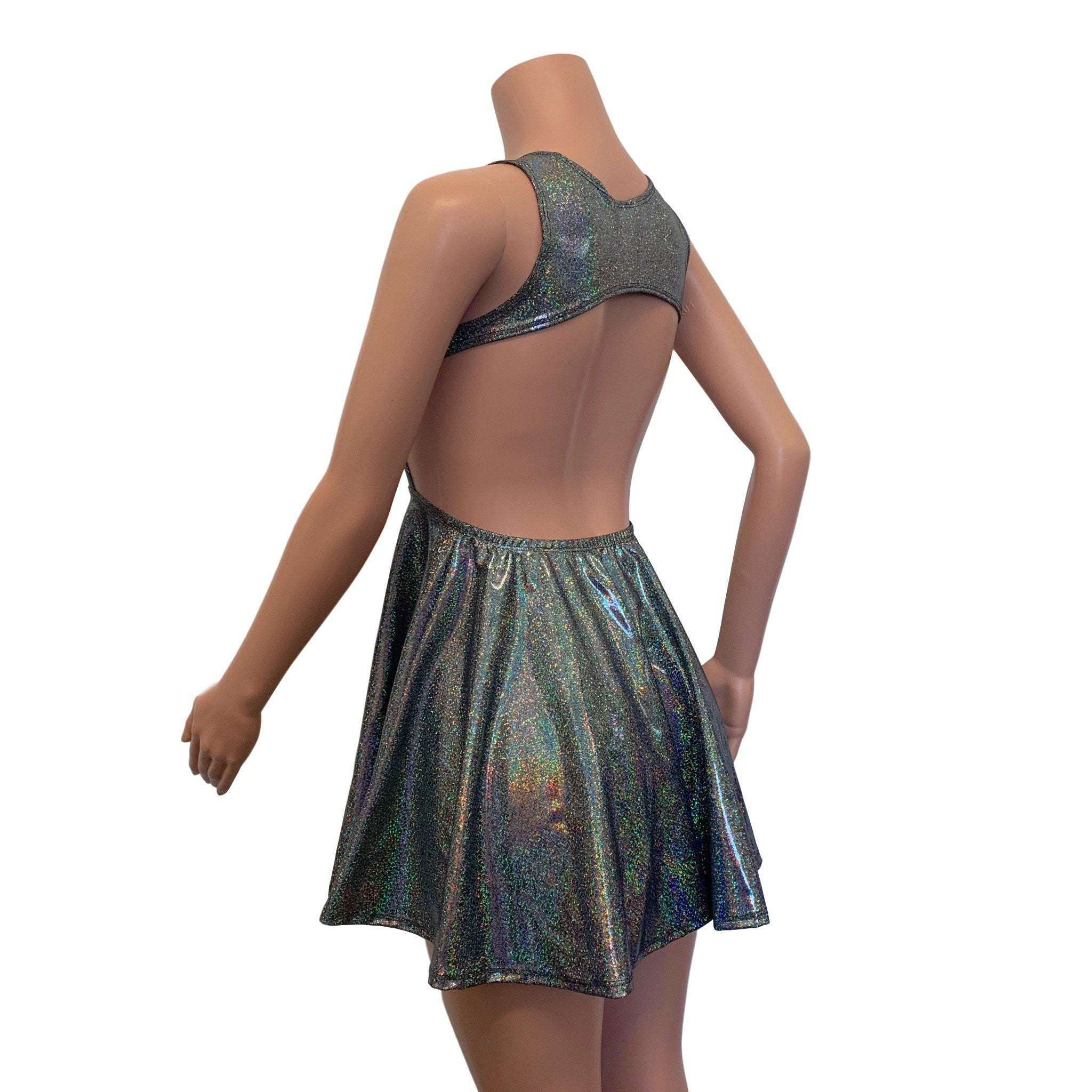 iridescent skater dress Iridescent Glitter Tank Corset Skater Dress with Pockets