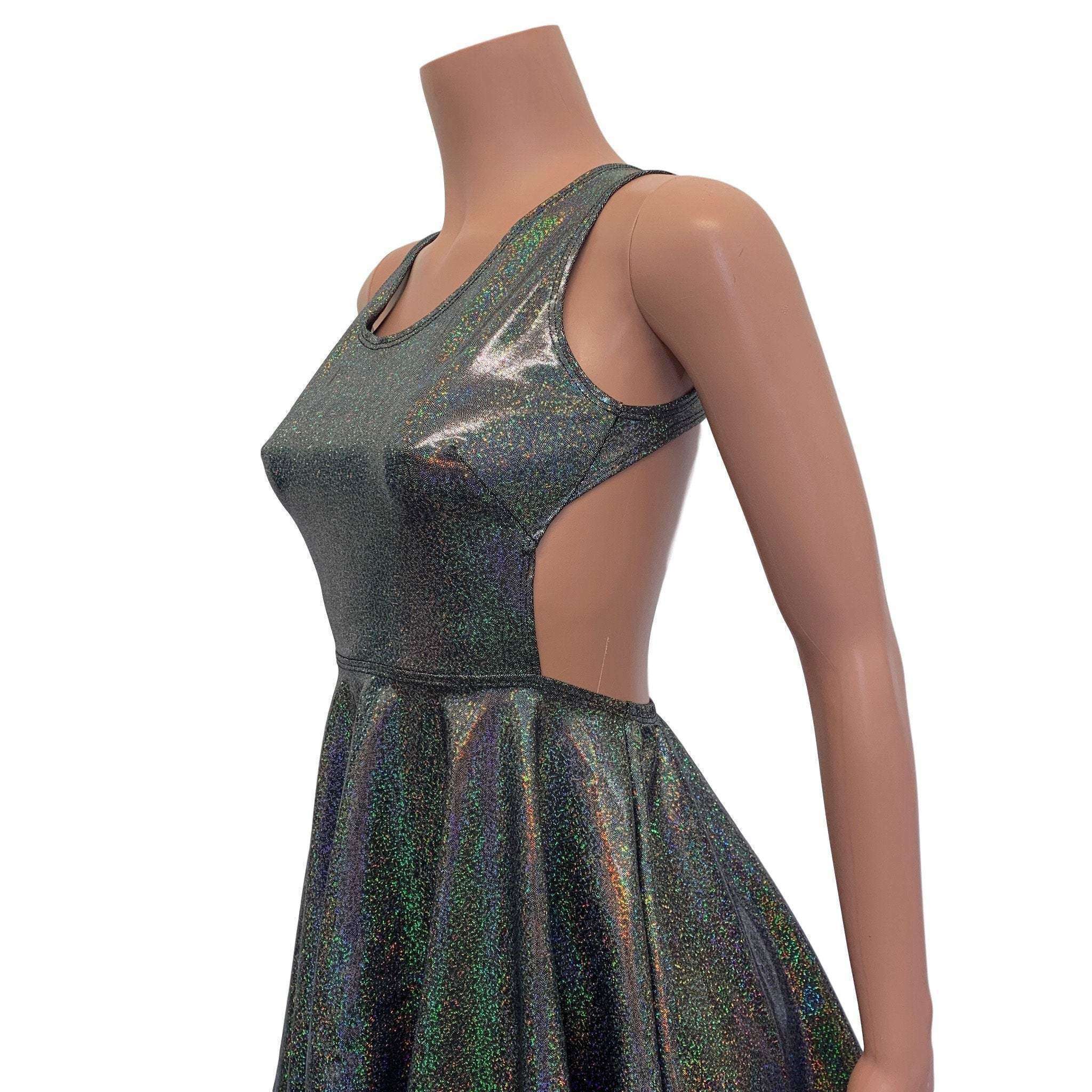silver glitter skater dress Trendy Rose Gold Glitter Ombre Silver Glitter Casual Flared Tank Dress, Sleeveless Mini Skater Dresses