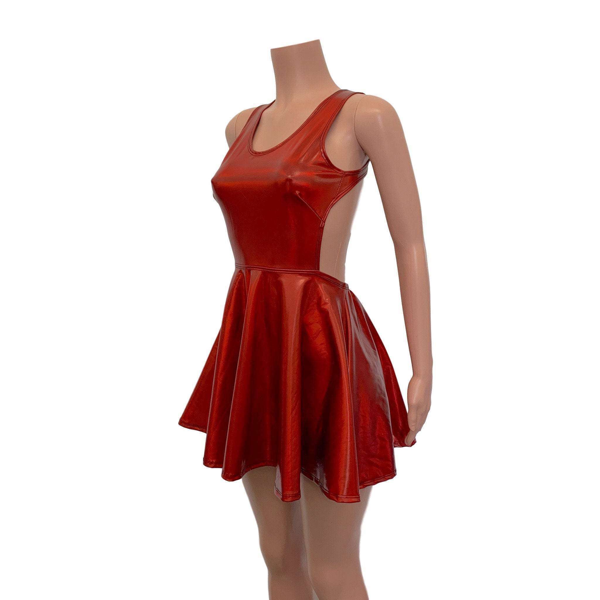 Cutout Red Skater Dress - Red Holographic Small (4-6) Cutout Red Skater Dress - Red Holographic Small (4-6)