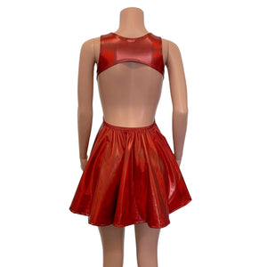 Cutout Red Skater Dress - Red Holographic - Peridot Clothing