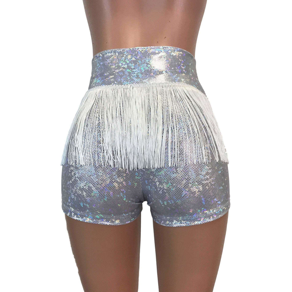 Fringe High Waisted Booty Shorts - Silver Shattered Glass - Peridot Clothing