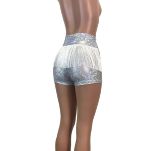 Fringe High Waisted Booty Shorts - Silver Shattered Glass - Peridot Clothing