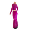 Fuchsia Pink Velvet Morticia Outfit - Mermaid Long Fit n Flare Skirt and Long Sleeve Crop Top - Peridot Clothing