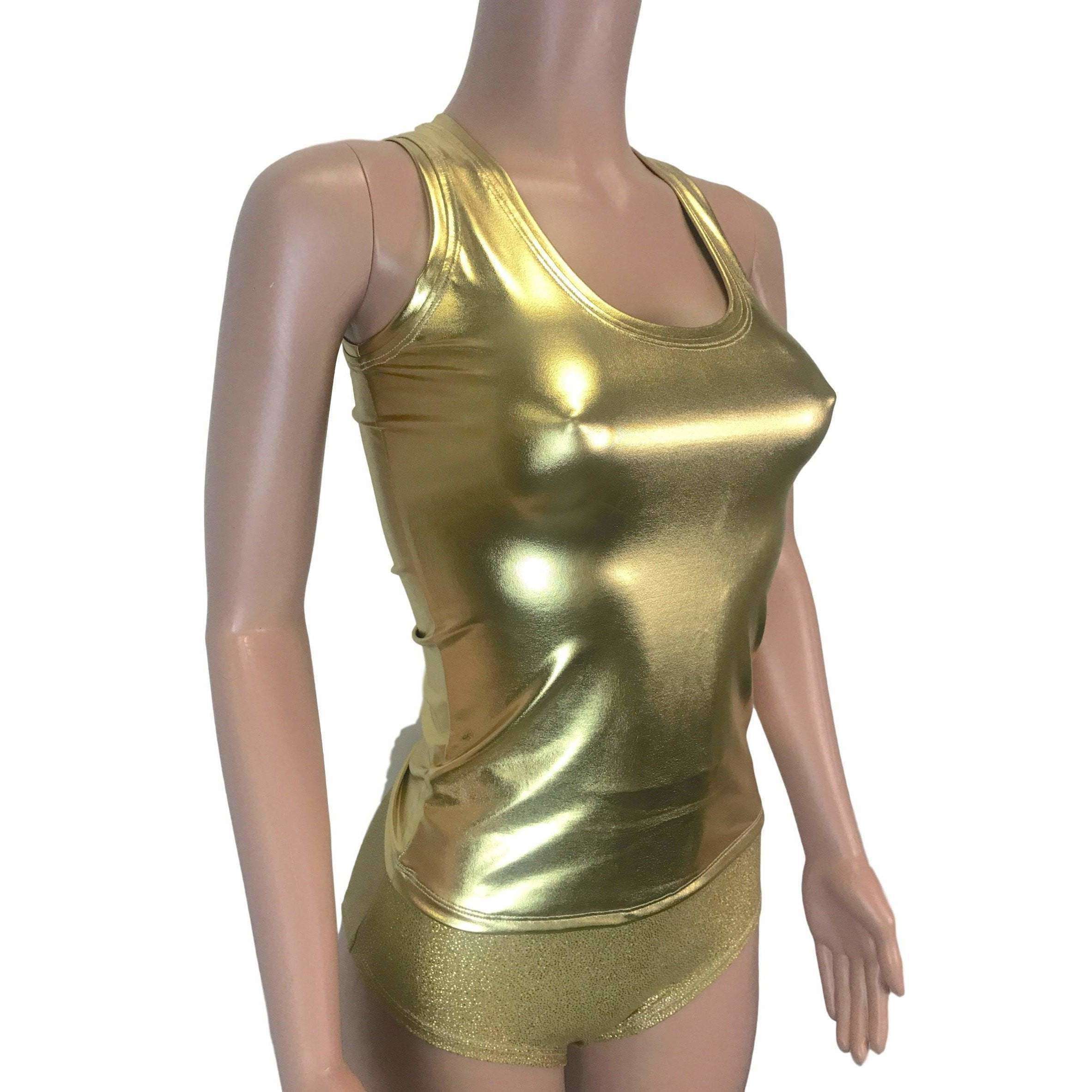 gold tank top dress Rabanne Mesh Tank Mini Dress