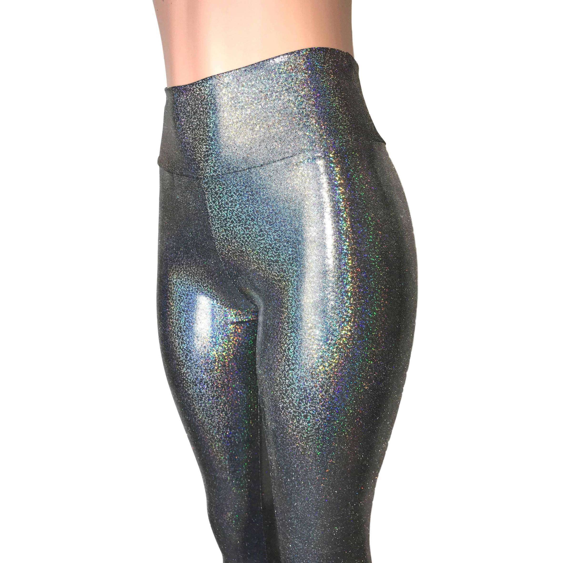 Gleaming Silver on Black High Waist Leggings Pants– Peridot Clothing