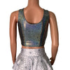 Gleaming Silver Sparkle Holographic Ruched Crop Top Tank - Peridot Clothing