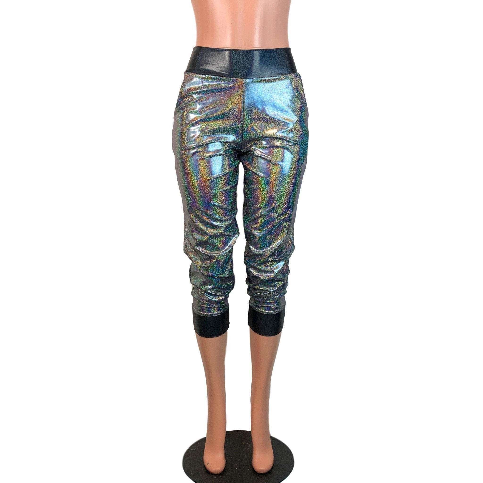 Gleaming Silver W/ Black Holograph Joggers w/ Pockets Women's