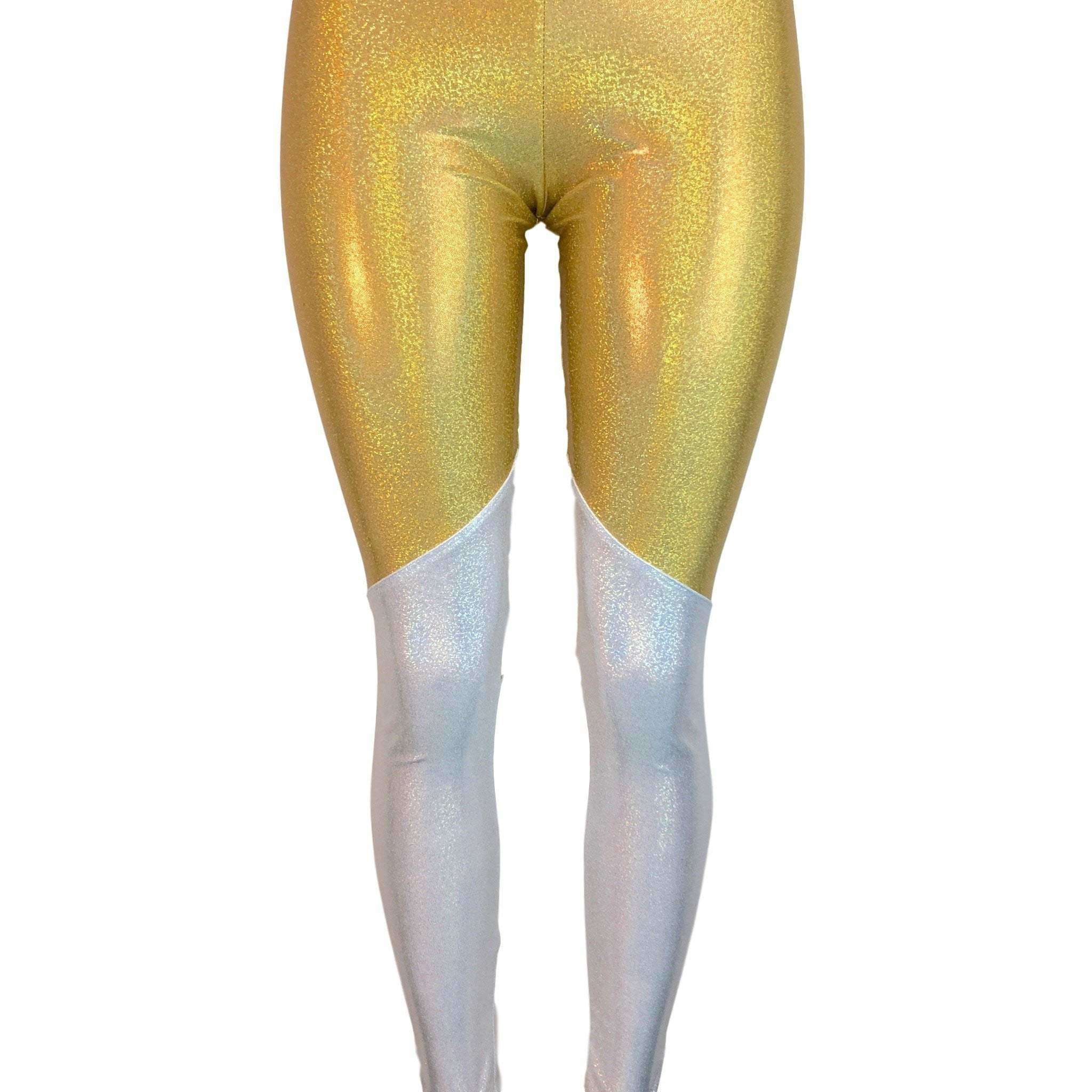 Gold and White Holographic Mystique *Mid-Rise* Leggings Pants