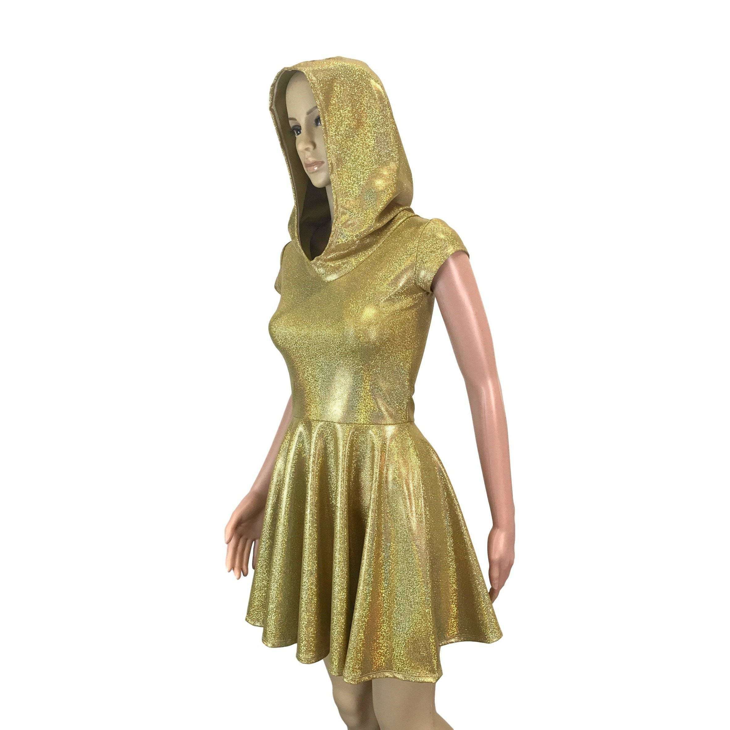 Gold Holographic Cap Sleeve Hoodie Skater Dress Gold Holographic Cap Sleeve Hoodie Skater Dress
