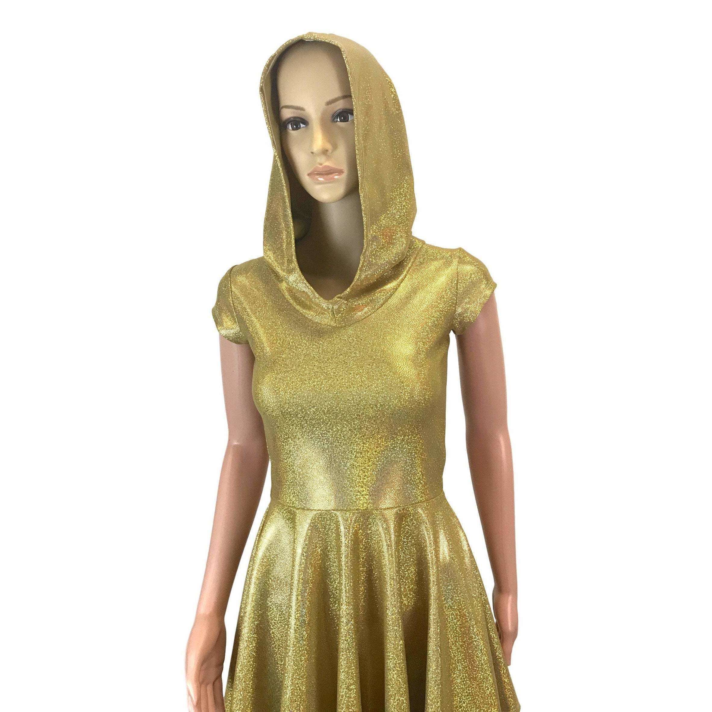 Gold Holographic Cap Sleeve Hoodie Skater Dress Gold Holographic Cap Sleeve Hoodie Skater Dress